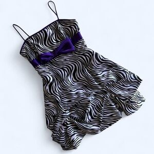 Rare & Unique Vintage Zebra Print Babydoll Bubble Dress with Purple Bow- Medium